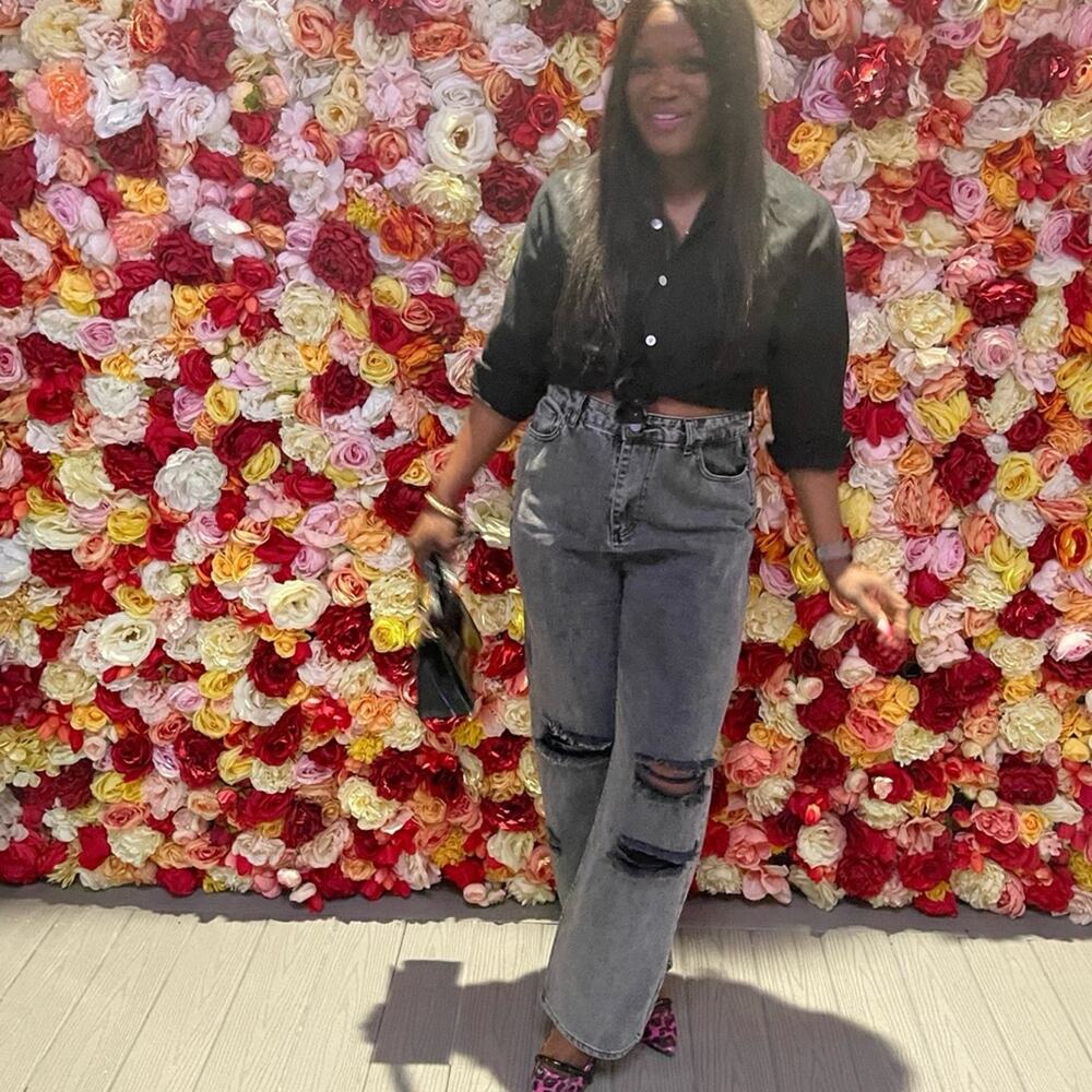 Boohoo Distressed Gray and Black Denim Jeans